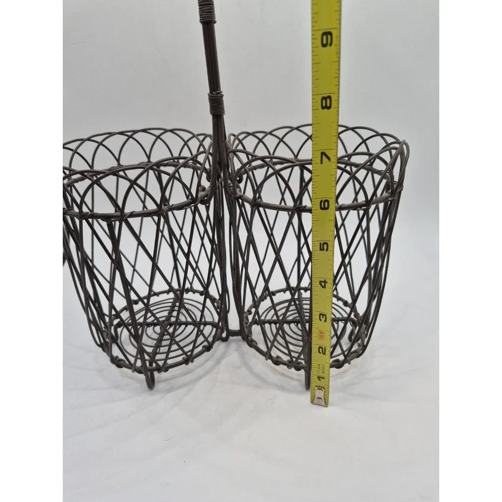 Metal Black Wire Wicker 2 Caddy Carrier Tote W/ Handle Wine Caddy Utensil Caddy